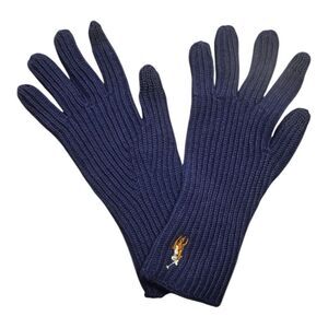 Polo Ralph Lauren Classic Knit Gloves Blue Rollover Pony Logo Unisex